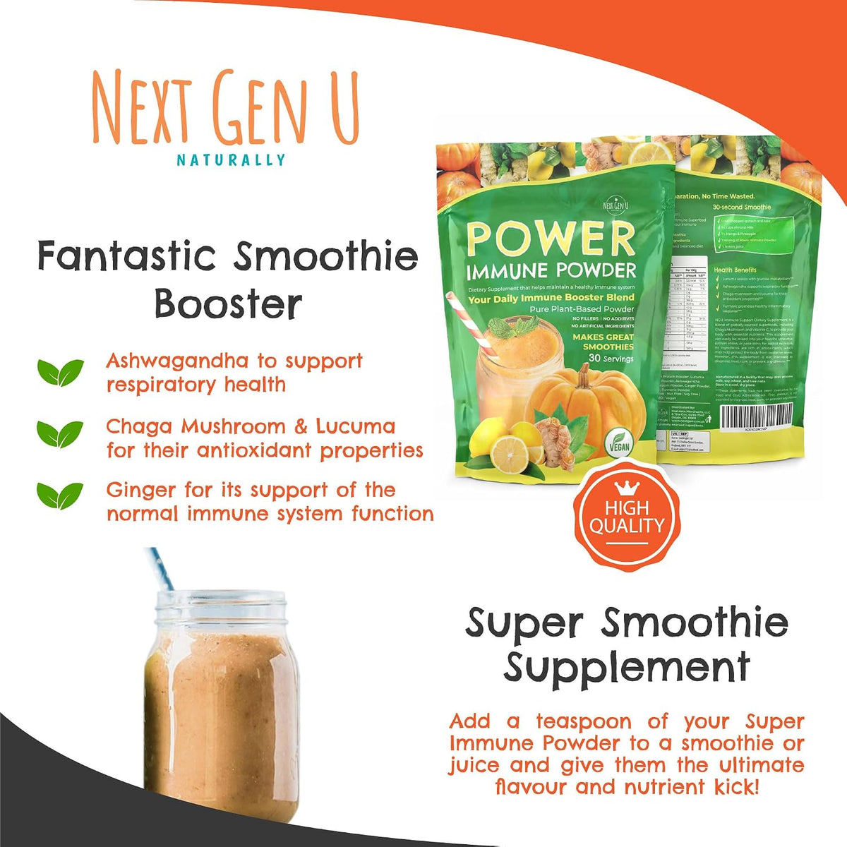 Immune Support – Supplement Powder 150g – Superfood Booster for Adults – Natural Immunity Defence – Daily Drink Mix for Women & Men – Plant Based, Vegan & Gluten-free Smoothie Boost by NextGenU - görsel 3