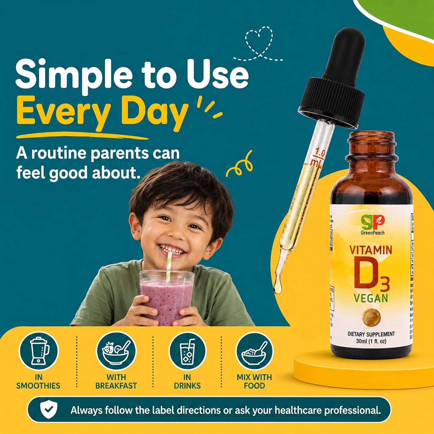 GreenPeach Liquid Vegan Organic Vitamin D 400 to 2000 IU - D3 Drops for Toddlers, Kids, Babies & Infants, Natural, 60 Servings - görsel 6