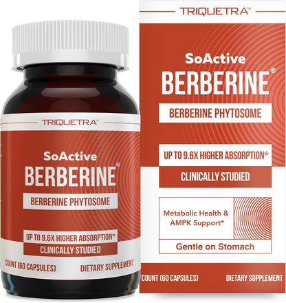 SoActive Berberine 550mg – Optimised Phytosome for Enhanced Absorption | Supports Metabolism & AMPK Activation | Non-GMO, Soya-Free | 60 Capsules