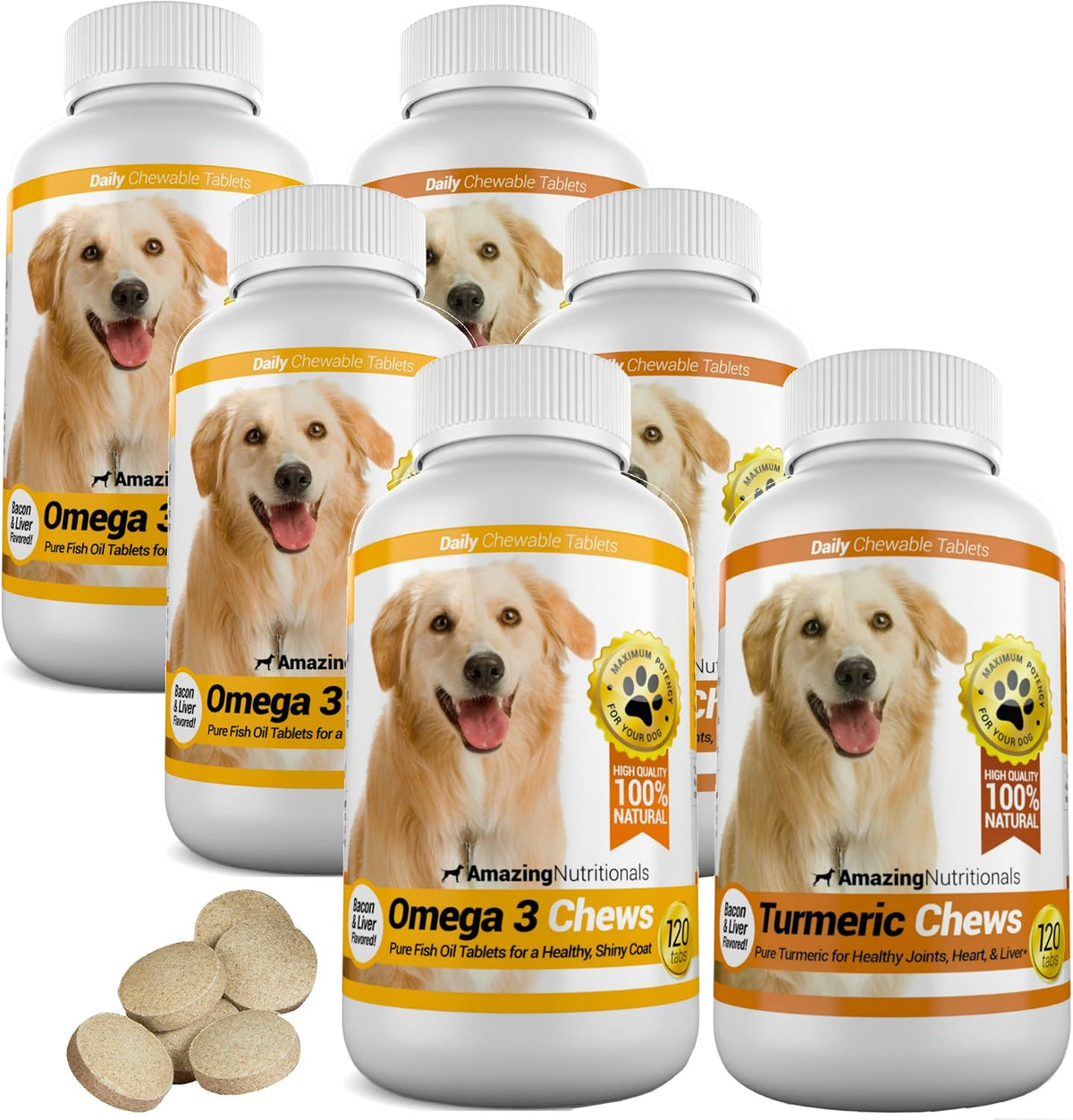 Amazing Combo Omega-3 Fish Oil and Turmeric Curcumin for Dogs – 120 Tasty Chews (2-Pack) - görsel 1