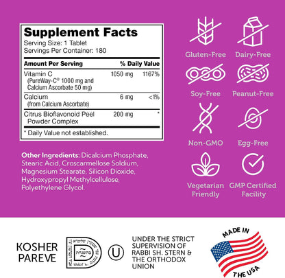 Zahler Vitamin C 1000mg Tablets with Bioflavonoids, 180 Tablets