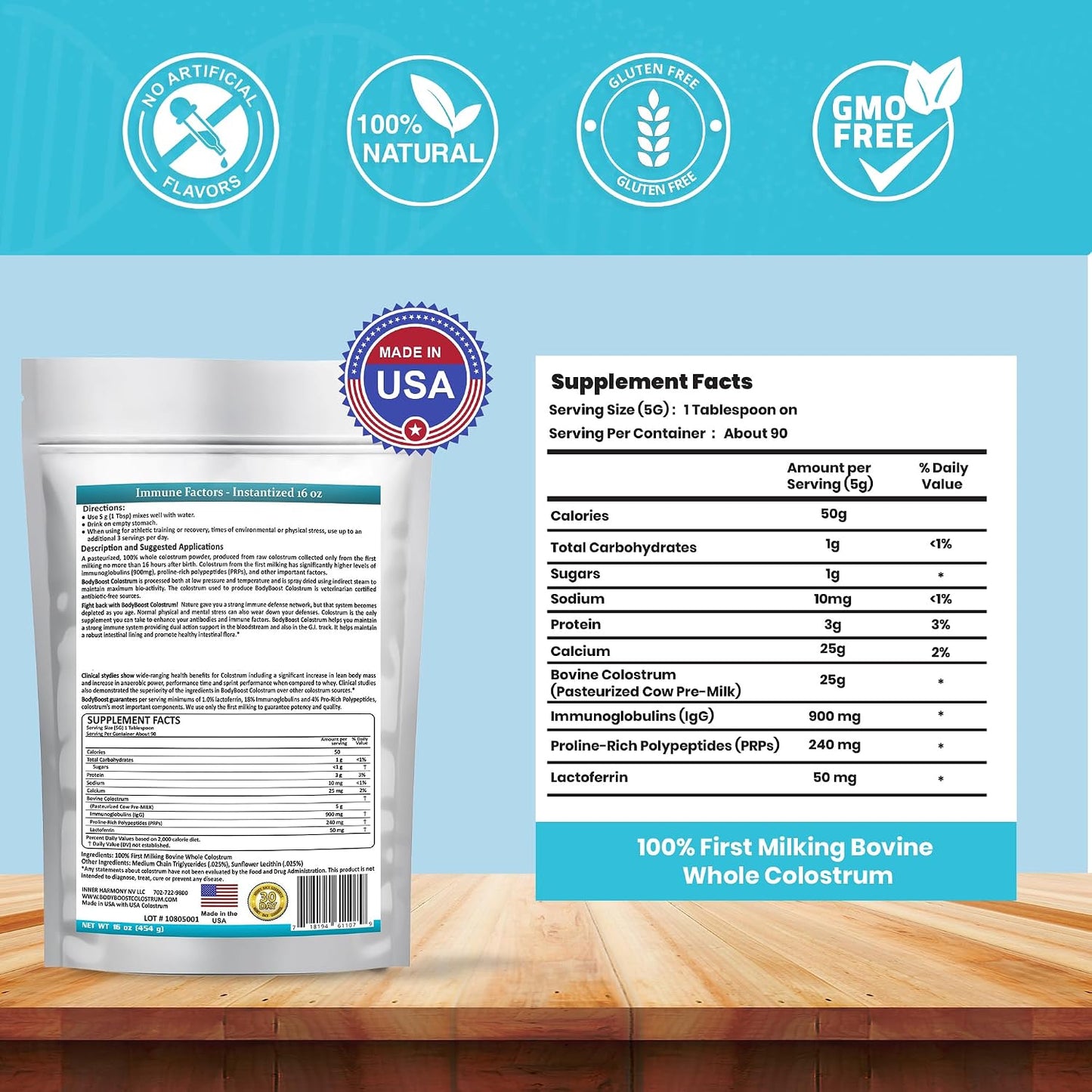 BodyBoost Instantised Colostrum Whole – 99.5% Bovine Colostrum Powder, Immune & Gut Health Support, 454 g - görsel 2