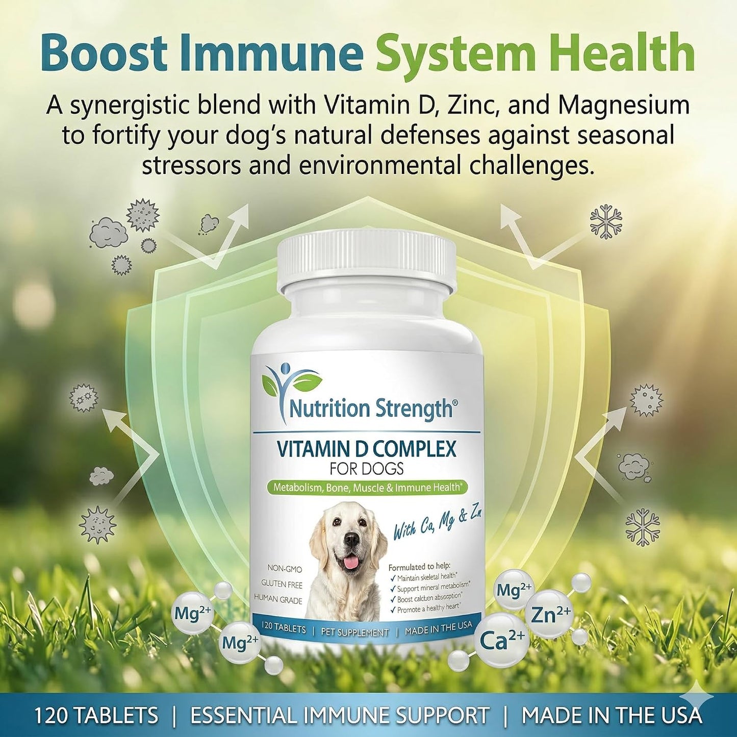 Nutrition Strength Vitamin D for Dogs with Calcium, Magnesium and Zinc - 120 Chewable Tablets - görsel 4