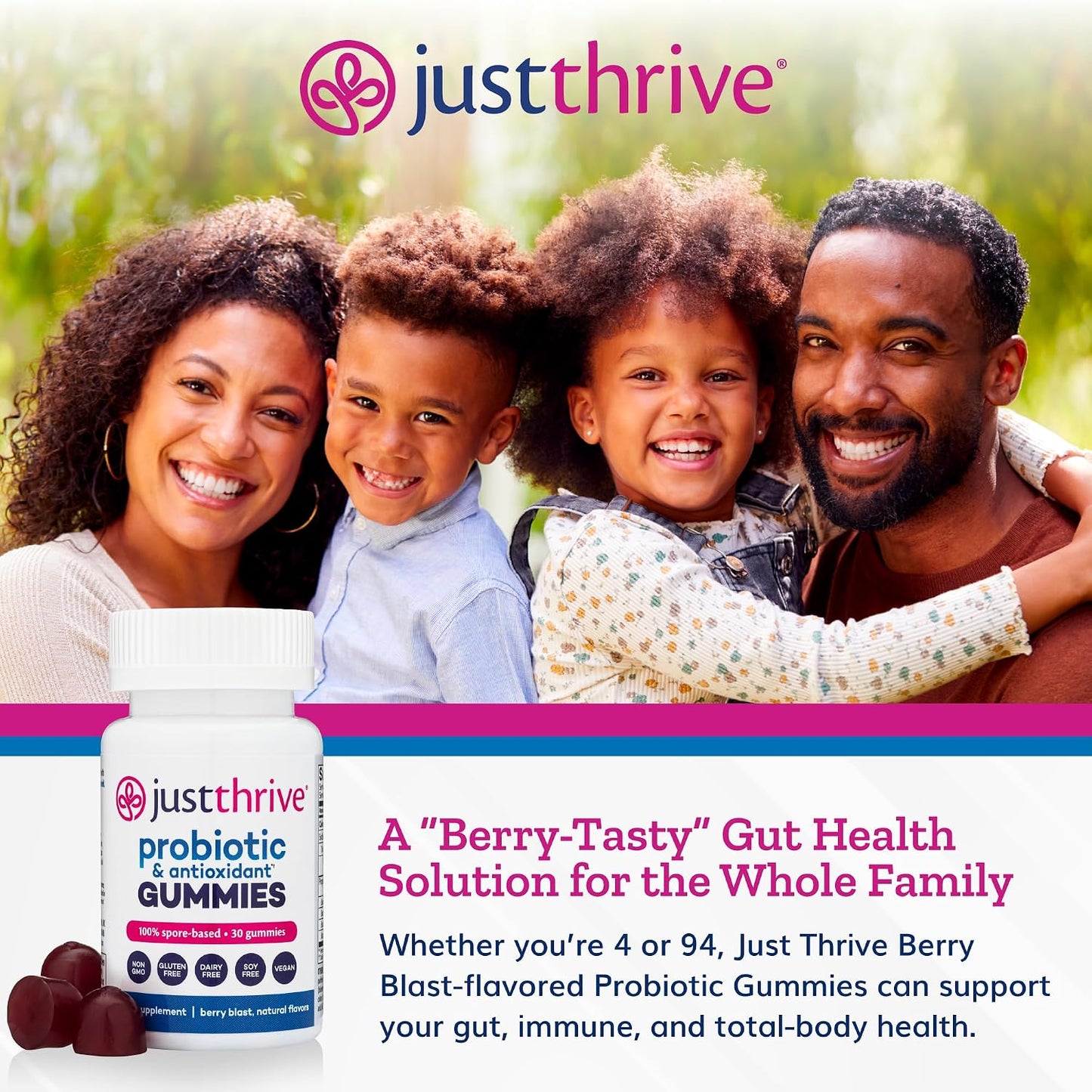 Just Thrive Probiotic Gummies - Berry Blast - 30 Count - görsel 3