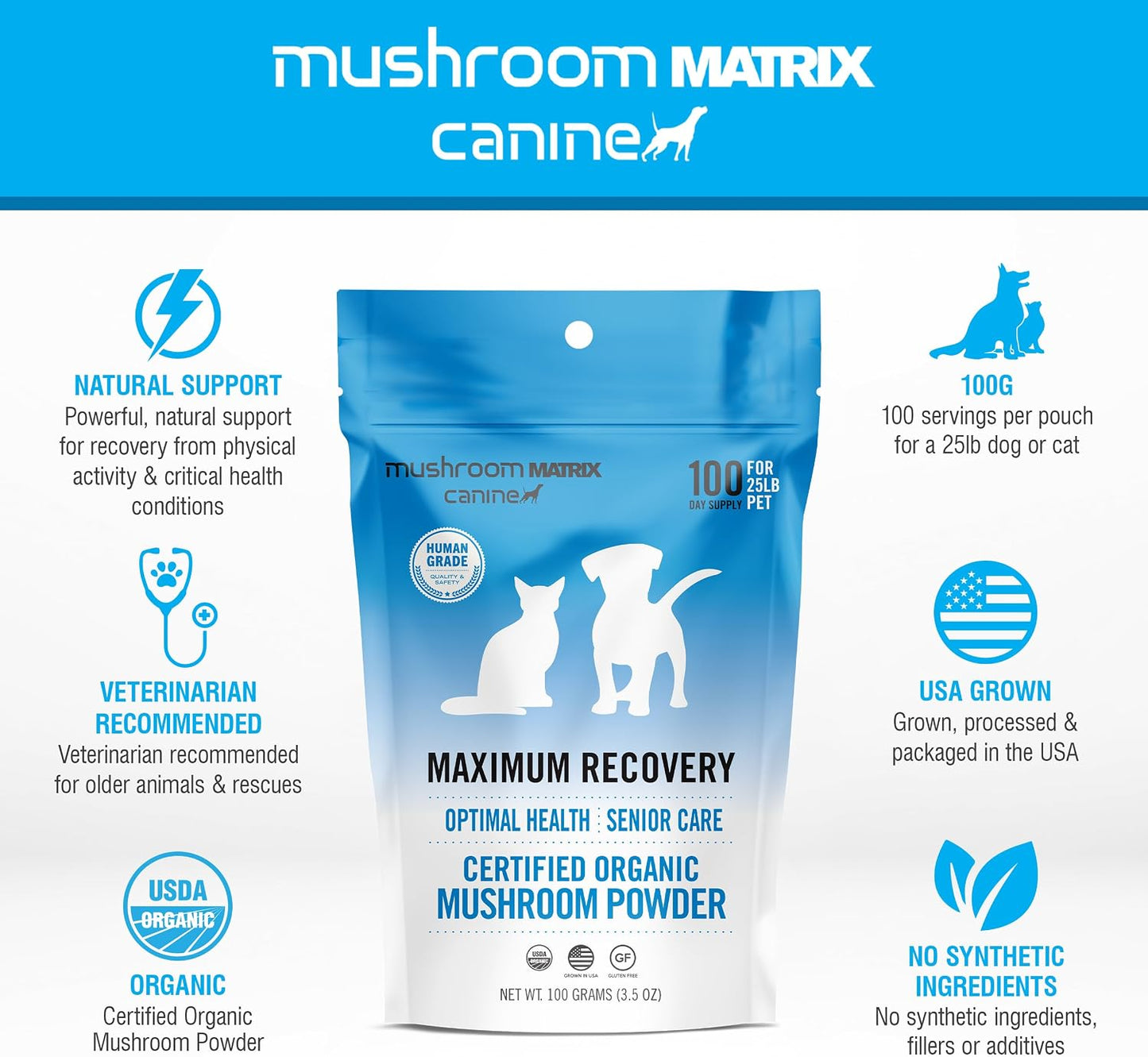 Mushroom Matrix Pet – Canine Maximum Recovery Organic Mushroom Powder, 100g - görsel 3