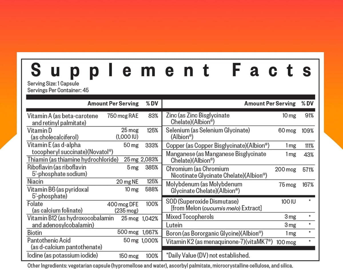 Seeking Health Multivitamin One MF – Methyl-Free MTHFR Support with Calcium Folinate and Vitamin B12 – 45 Vegetarian Capsules - görsel 2