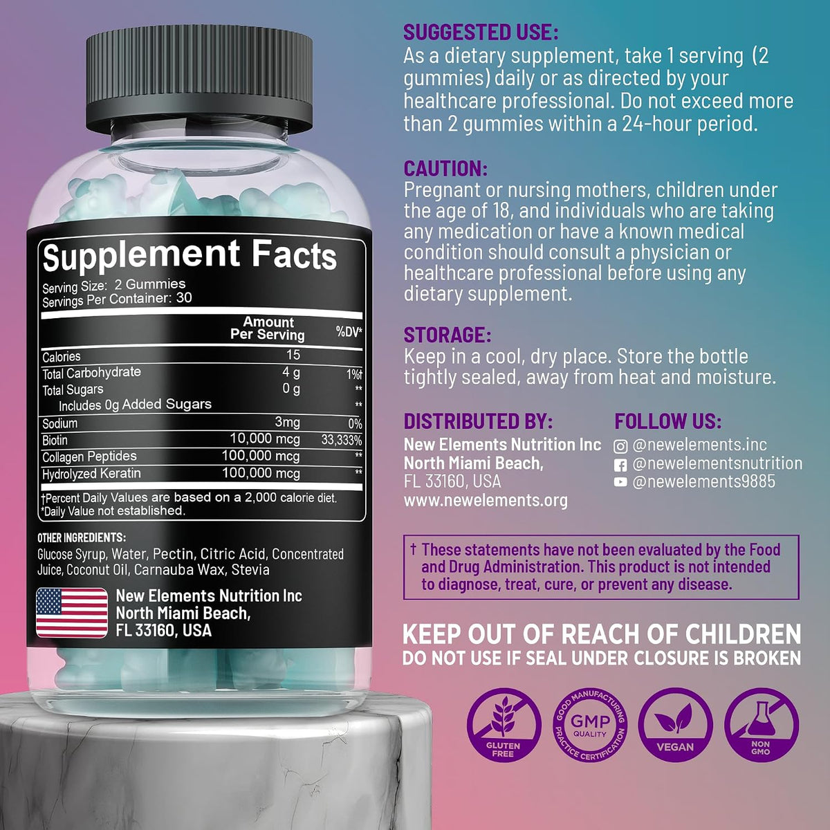 Biotin Gummies with Keratin & Collagen Peptides - Advanced Hair, Skin & Nails Support (10,000 mcg Biotin, 100,000 mcg Keratin, 100,000 mcg Collagen) - görsel 3