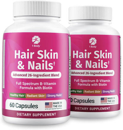 1 Body Hair, Skin & Nails with Biotin – Vegan Vitamins, 3-Pack