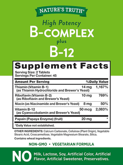 Nature's Truth High Potency B-Complex Plus B-12 90, 90 Count (Pack of 3)