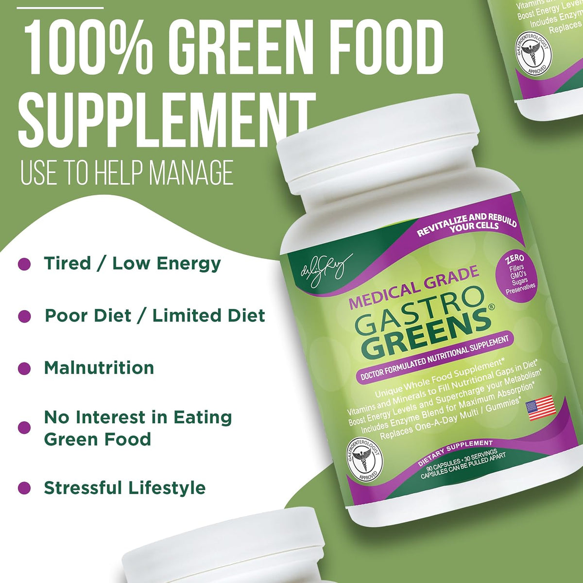 Dr. Liz Cruz Gastro Greens - Greens Supplement, Food Supplement with Herbs, Non-GM, Wholefood Based, 90 Vegetable Capsules - görsel 3