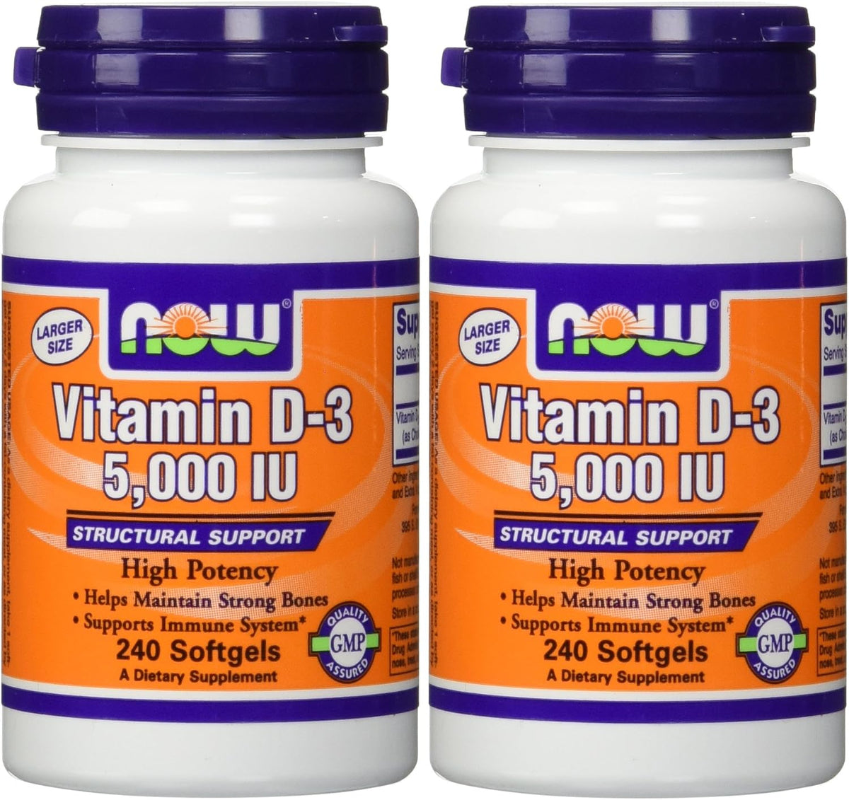 NOW Foods Vitamin D3 5000 IU, 240 Softgels (Pack of 2) - görsel 1