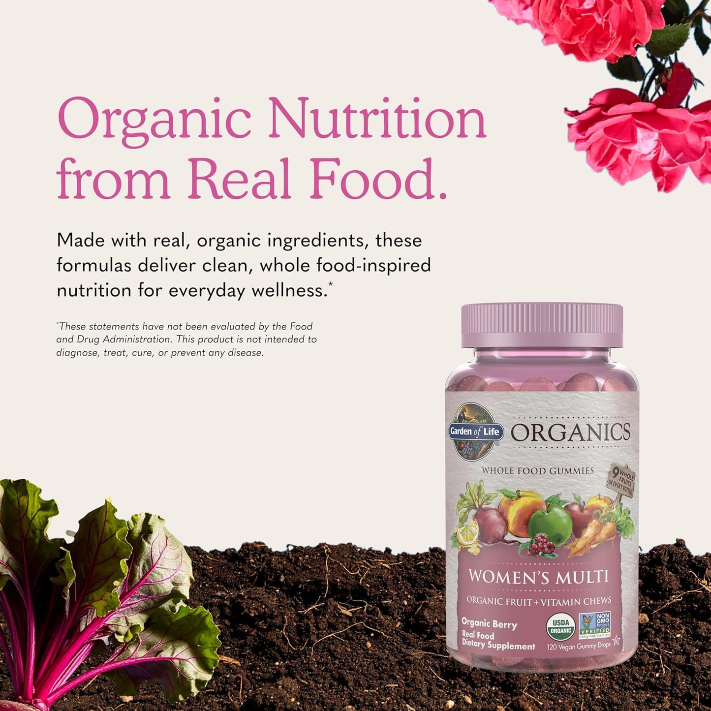 Garden of Life Organics Women's Gummies Vitamins – Multivitamin for Women with Methyl B12, C & D3, USDA Organic, Non-GM, Vegan, Berry Flavour, 120 Gummies - görsel 6