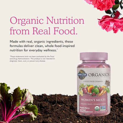 Garden of Life Organics Women's Gummies Vitamins – Multivitamin for Women with Methyl B12, C & D3, USDA Organic, Non-GM, Vegan, Berry Flavour, 120 Gummies