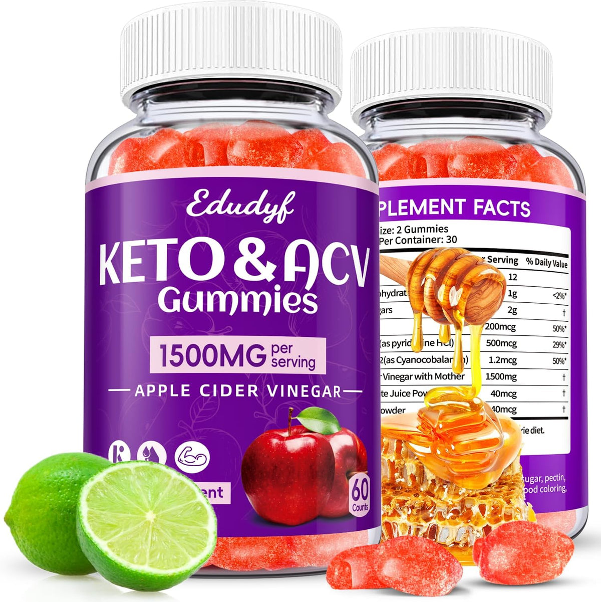 EDUDYF Keto ACV Gummies with Organic Apple Cider Vinegar & Probiotics - 120 Gummies - görsel 1