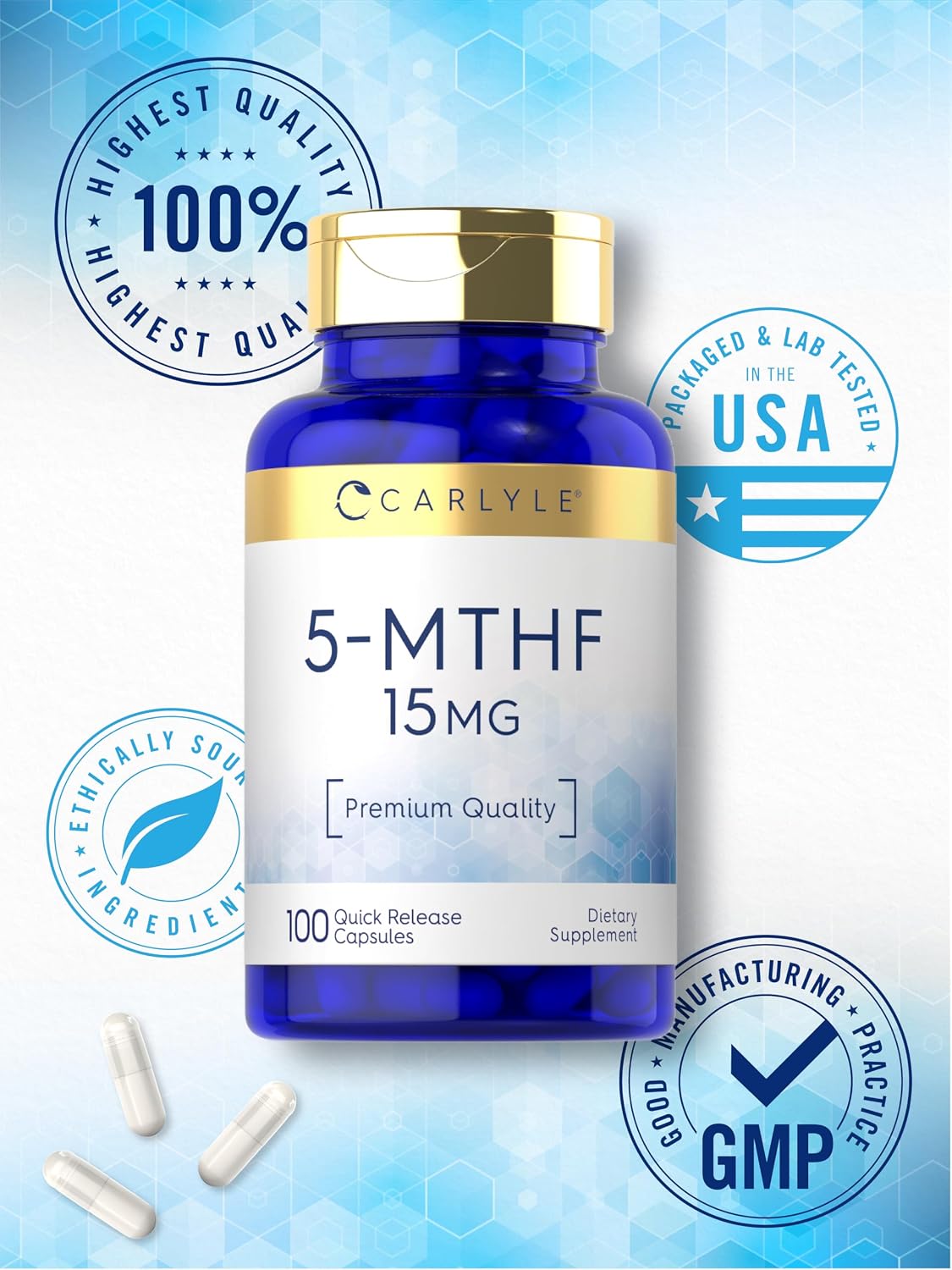 Carlyle 5-MTHF Supplement 15mg | 100 Capsules | L-Methylfolate | Non-GMO, Gluten-free | Premium Quality - görsel 6