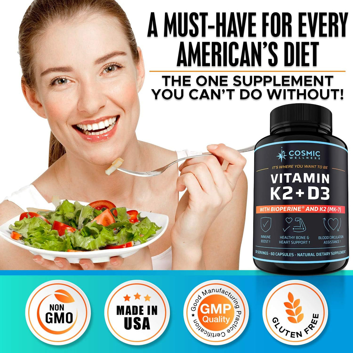 Vitamin D3 K2 MK-7 5000 IU Supplement with BioPerine – for Bone, Heart, and Immune Support - görsel 6