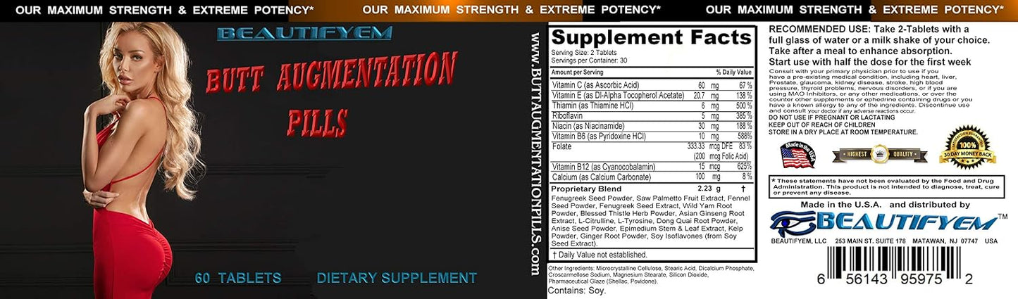 Butt Augmentation Pills – Booty Enlargement, Butt Enhancement & Natural Glute Growth – 60 Tablets - görsel 3