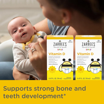 Zarbee's Vitamin D Drops for Infants, 400IU (10mcg) Baby & Toddler Liquid Supplement, New-born & Up, Dropper Syringe Included, Pack of 2 0.47 Fl Oz Bottles