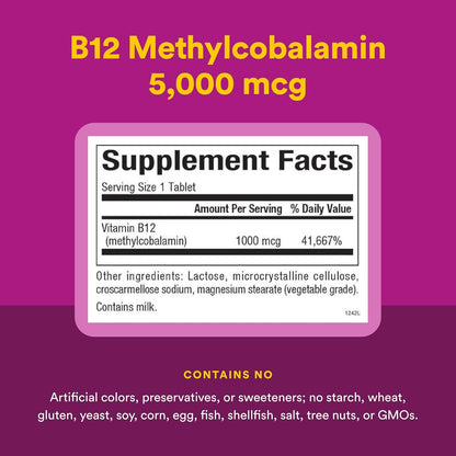 Natural Factors Vitamin B12 Methylcobalamin 1000 mcg Chewable Tablets – Support for Energy Metabolism, Immunity, and Nervous System Health – 90 Count