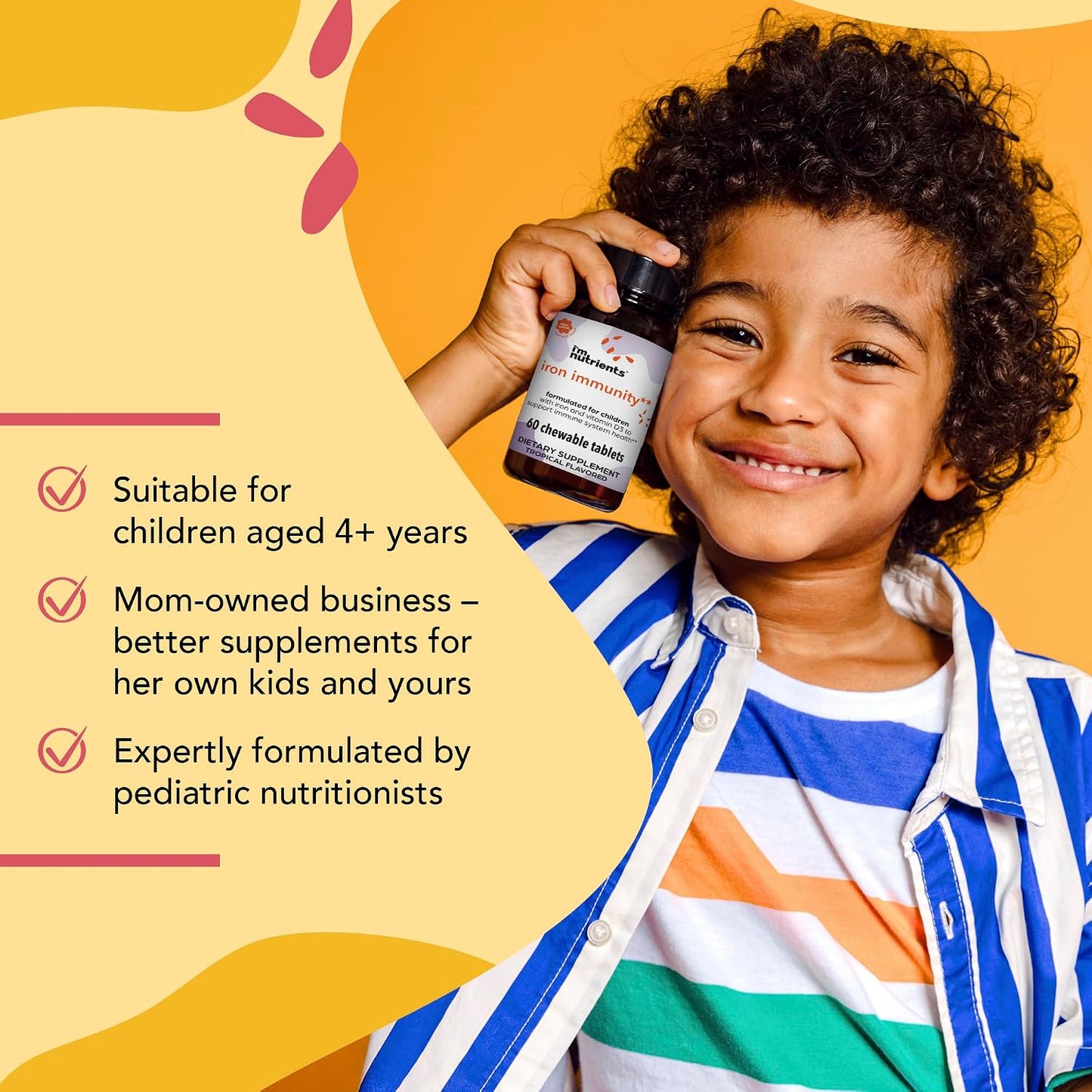 I’m Nutrients Iron Immunity – Kids Iron Supplement with Vitamin C & D3, 60 Chewable Tablets - görsel 5