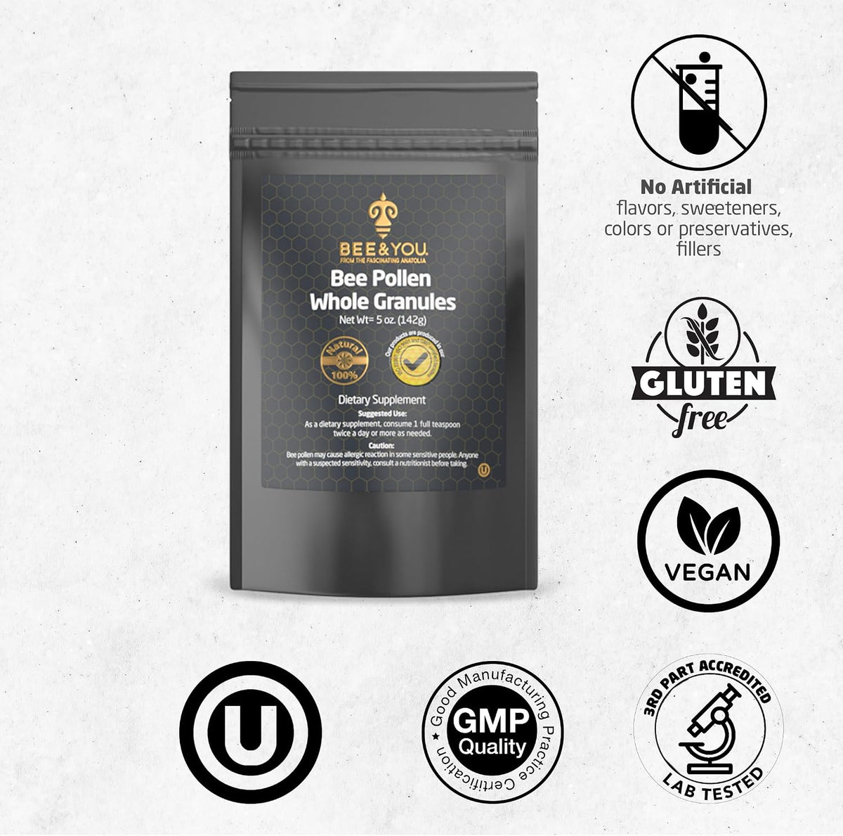 BEE and You Bee Pollen Granules, 142 g - 100% Pure Natural Supplement - görsel 3