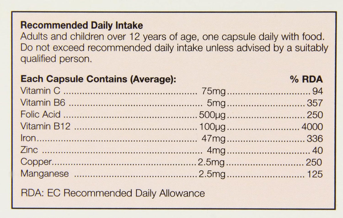 HealthAid Plus Iron, Folic Acid & B12 - 30 Capsules - görsel 3