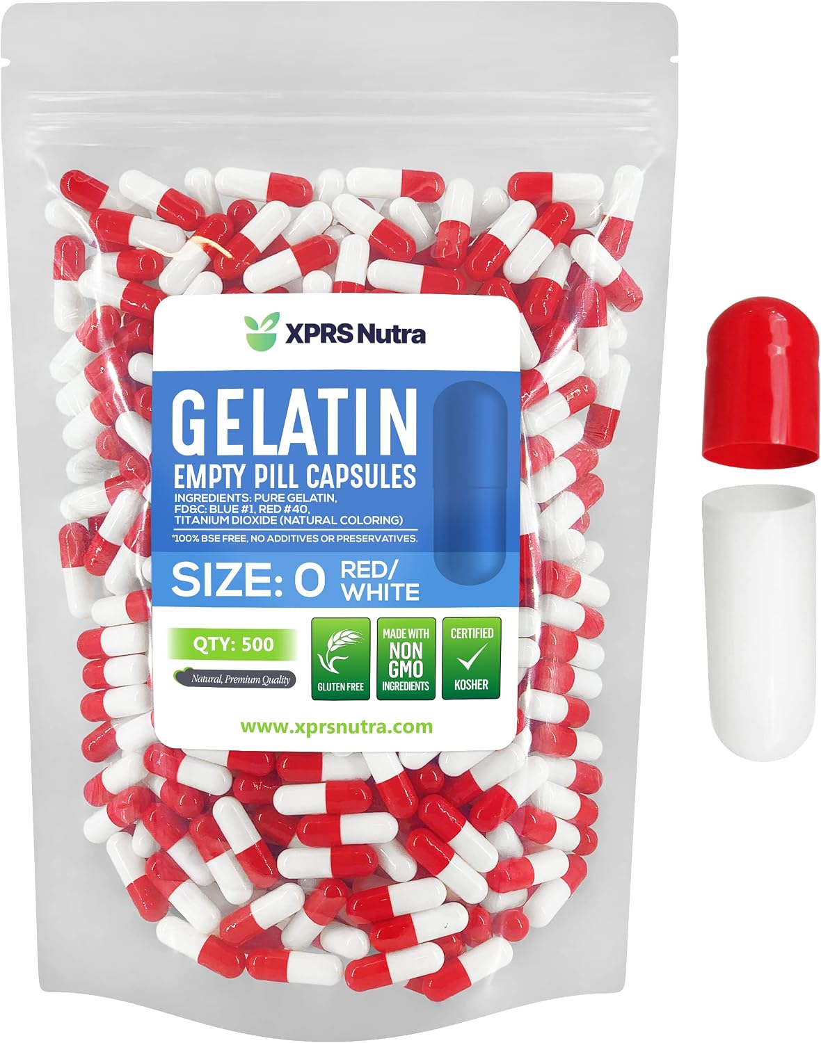 XPRS Nutra Size 0 Empty Gelatine Capsules - 500 Count - görsel 1