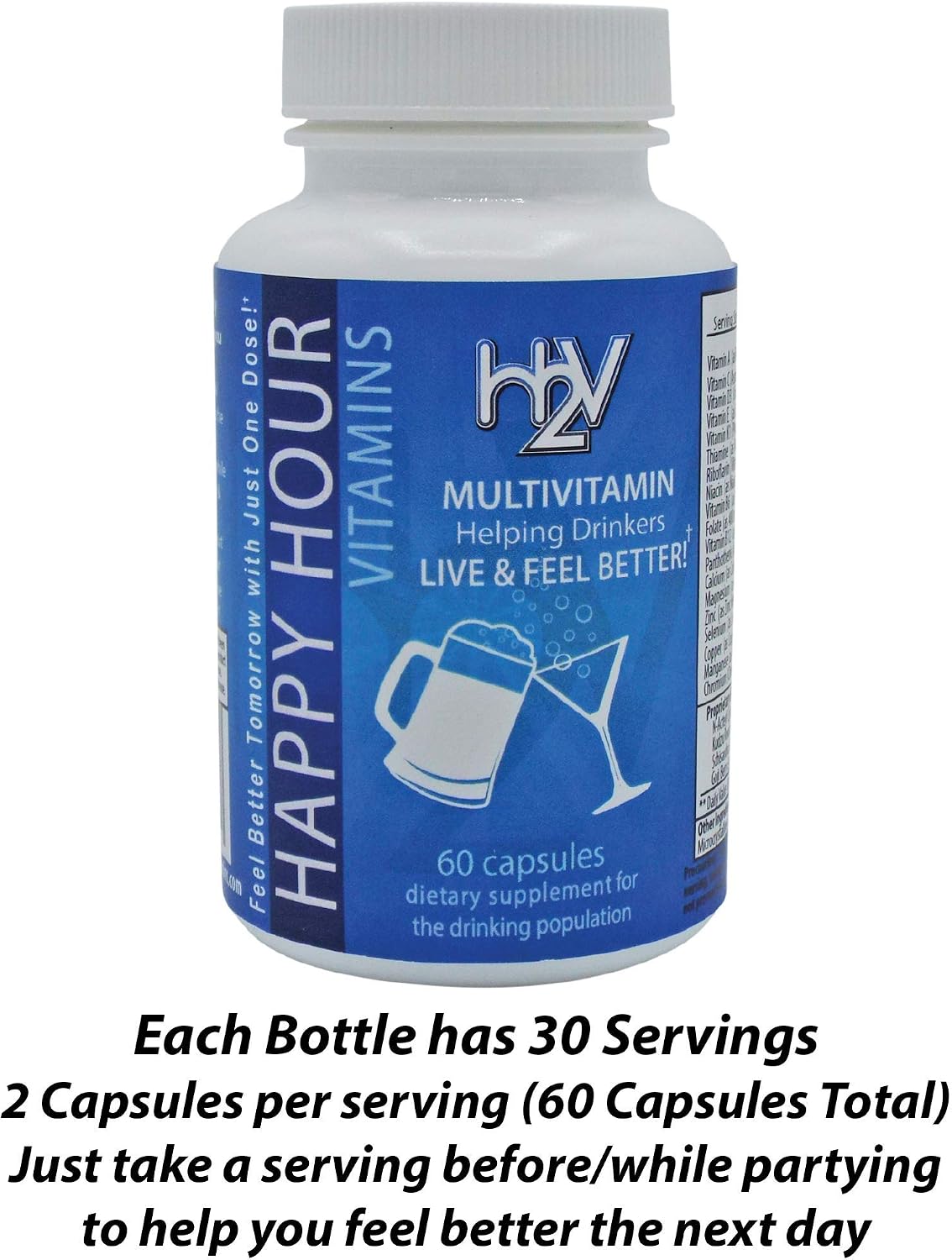 Happy Hour Vitamins Bottle - Multivitamin Formulated for Better Mornings with Milk Thistle, Prickly Pear Cactus, B & C Vitamins, & More - 30 Servings - görsel 2