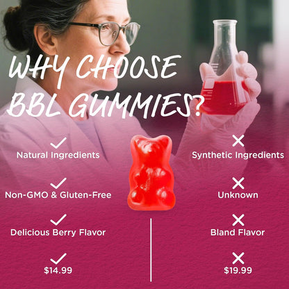 Natural BBL Gummies for Women – Natural Curve Support, 60 Count Bear-Shaped Chews with Herbal Extracts & Multivitamins, Berry Flavour