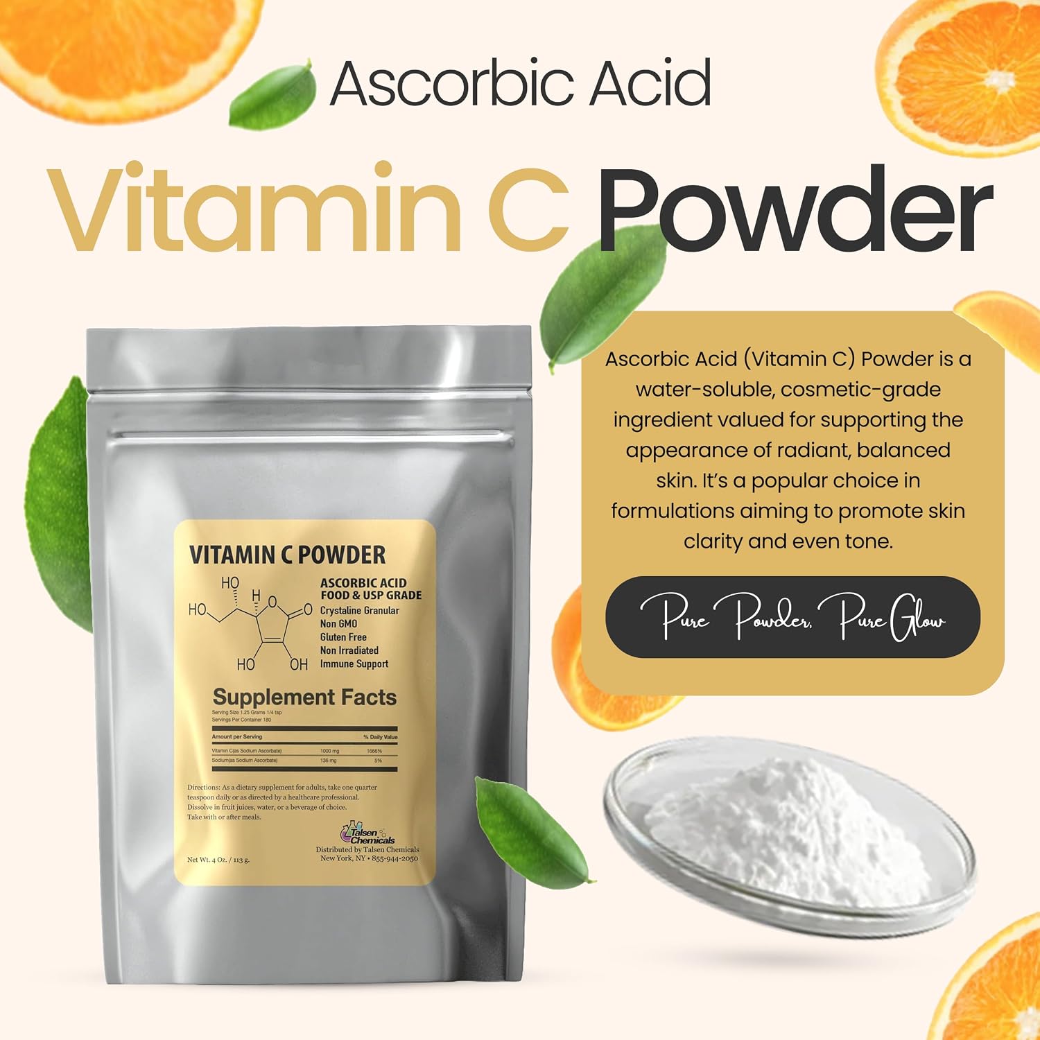 Talsen Chemicals Pure Vitamin C Powder Organic (226 g) – Ascorbic Acid Powder - görsel 2