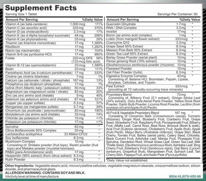 MEGAV-1 Multivitamin, Superfood & Minerals - Daily Multivitamin with Probiotics and Mushroom Complex, 2-Pack (180 Tablets)