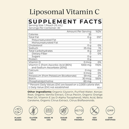 Cymbiotika Liposomal Vitamin C Packets – Citrus Vanilla – Immune System Support & Collagen Formation – 30 Packets