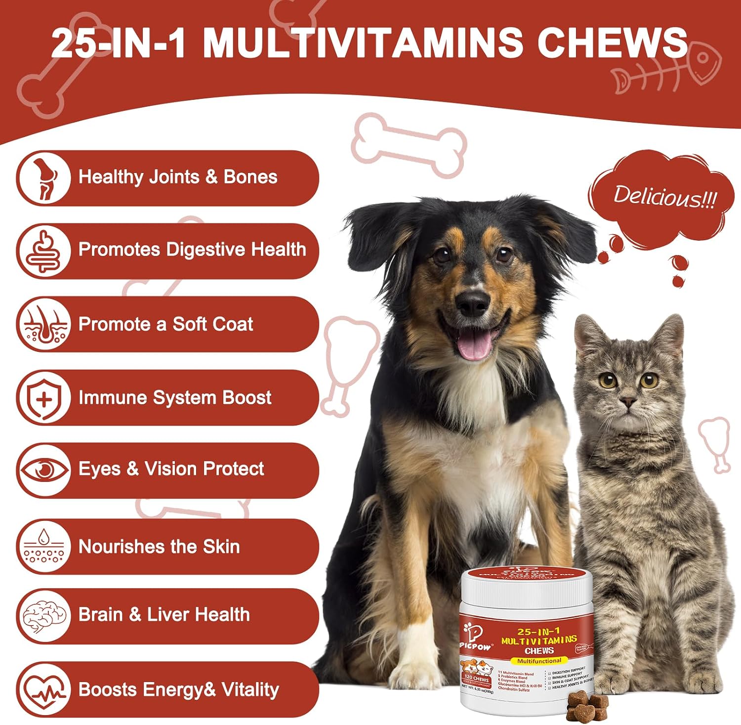 Dog Multivitamin Chewable, with Glucosamine Chondroitin, Digestive Enzymes & Probiotics, for Digestion Support, Immune, Skin, Coat, Joints & Bones Healthy, 120 Chews - görsel 4