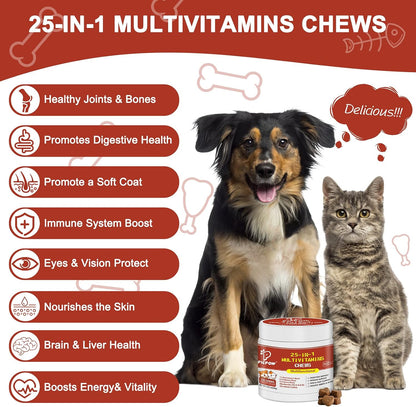 Dog Multivitamin Chewable, with Glucosamine Chondroitin, Digestive Enzymes & Probiotics, for Digestion Support, Immune, Skin, Coat, Joints & Bones Healthy, 120 Chews