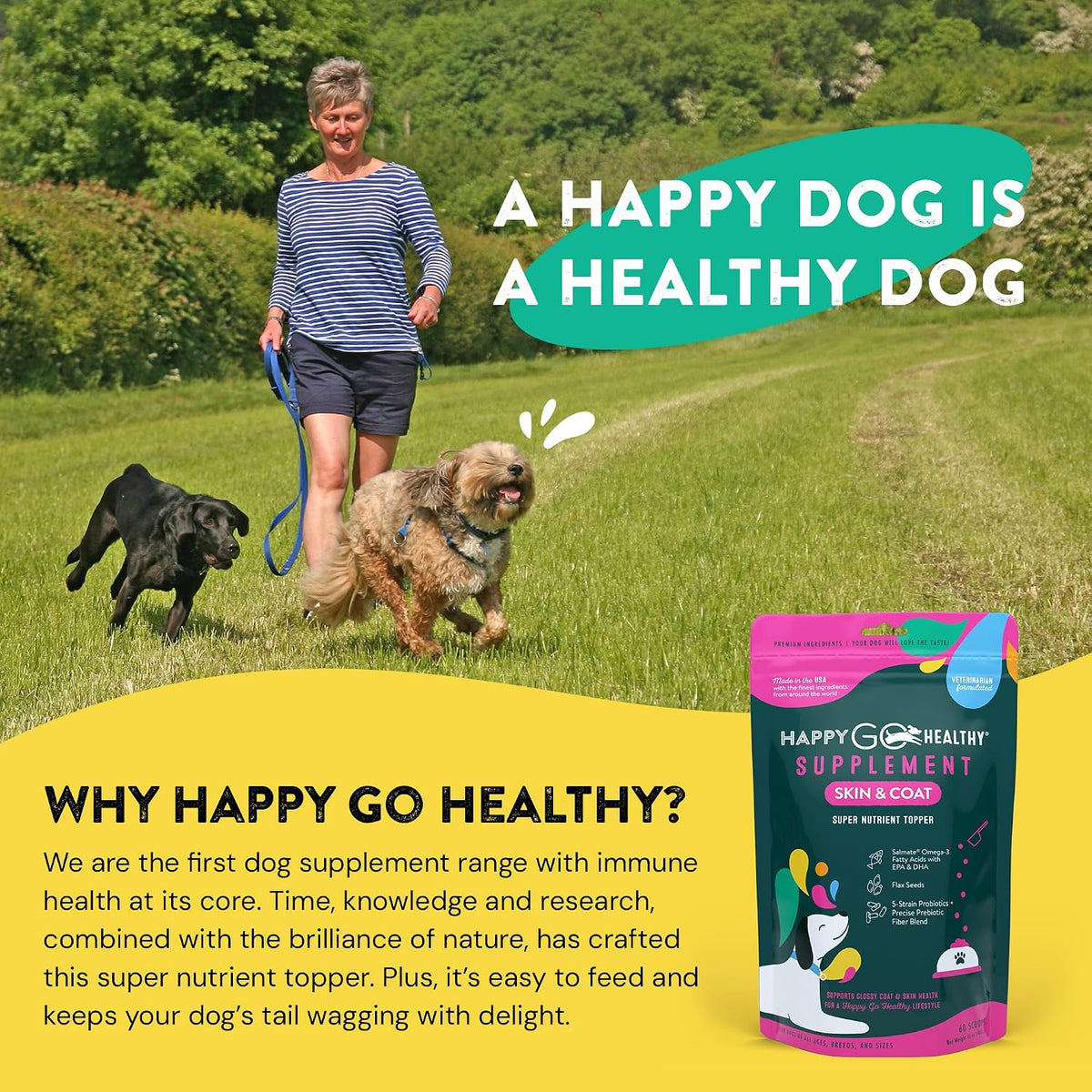 Happy Go Healthy Skin & Coat Supplements for Dogs – All-Natural Probiotic & Omega-3 Dog Food Topper (60 Count) - görsel 6