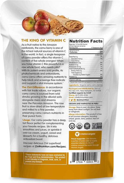 Camu Camu Powder, Natural Vitamin C by Zint: Raw Organic Antioxidant Superfood - Immune Support & Anti-Ageing - Non-GM, Super Vitamin C Berry (100 g)