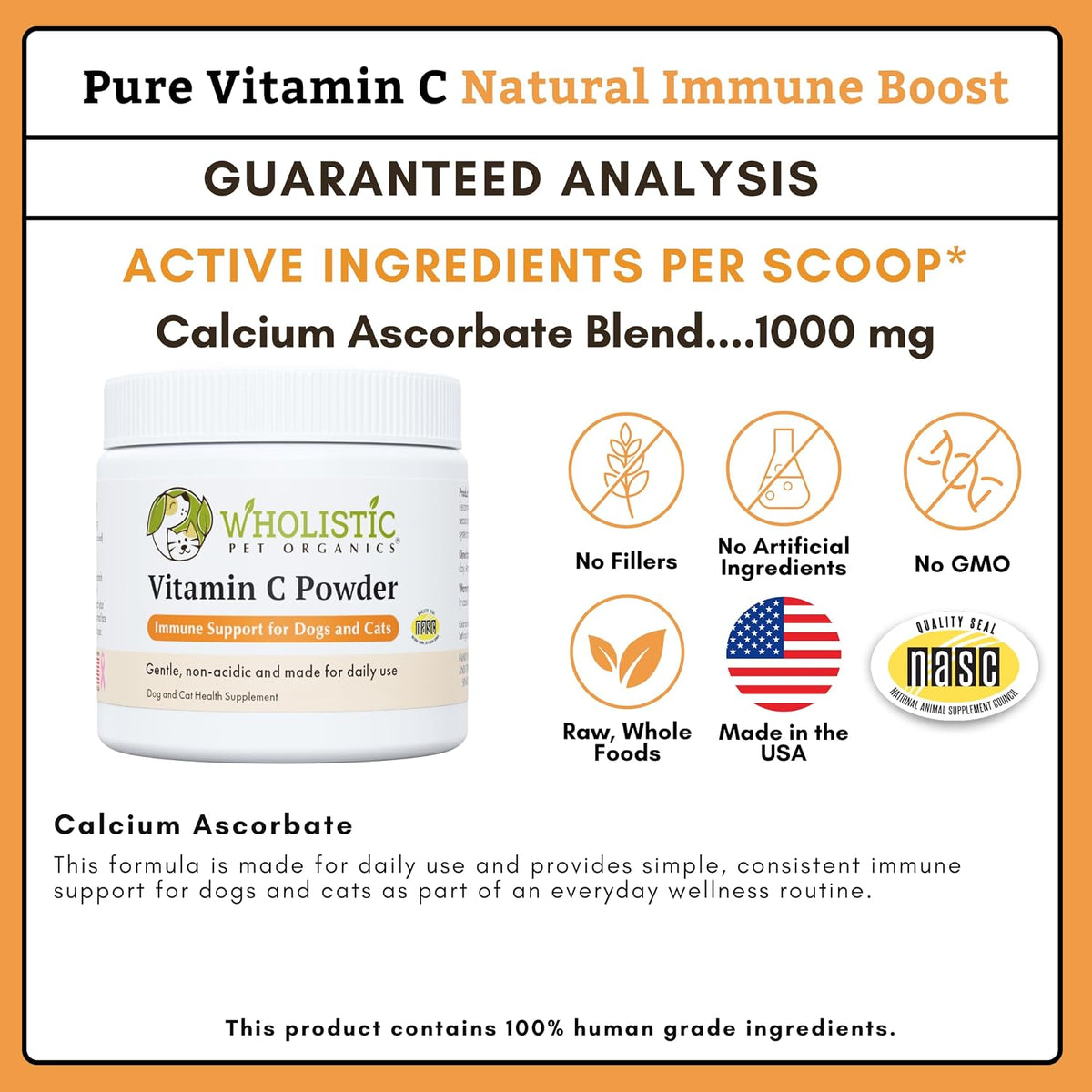 Wholistic Pet Organics Vitamin C Powder for Dogs & Cats - Allergy & Itch Relief - Immune Support - 113 g (113 Servings) - görsel 6