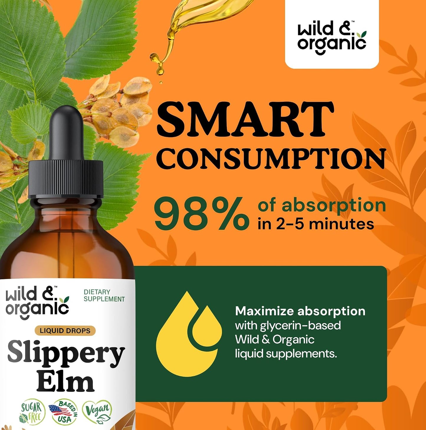 Wild & Organic Slippery Elm Liquid Drops - Lung, Digestive & Women's Support - Slippery Elm Bark Supplement - Add to Tea Tincture - Ulmus Rubra Herb - Vegan, Sugar & Alcohol-Free - 118 ml (4 fl oz) - görsel 4