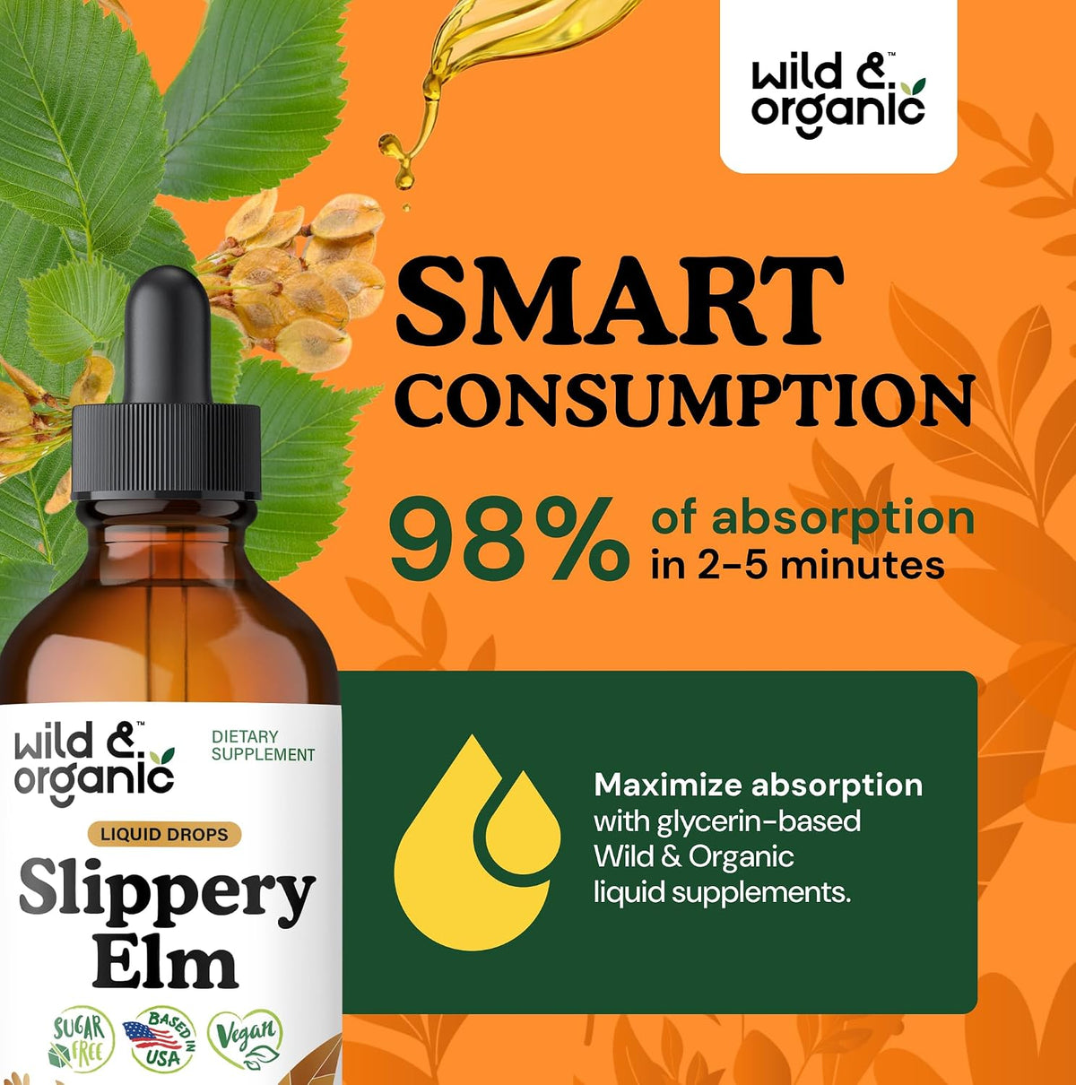 Wild & Organic Slippery Elm Liquid Drops - Lung, Digestive & Women's Support - Slippery Elm Bark Supplement - Add to Tea Tincture - Ulmus Rubra Herb - Vegan, Sugar & Alcohol-Free - 118 ml (4 fl oz) - görsel 4