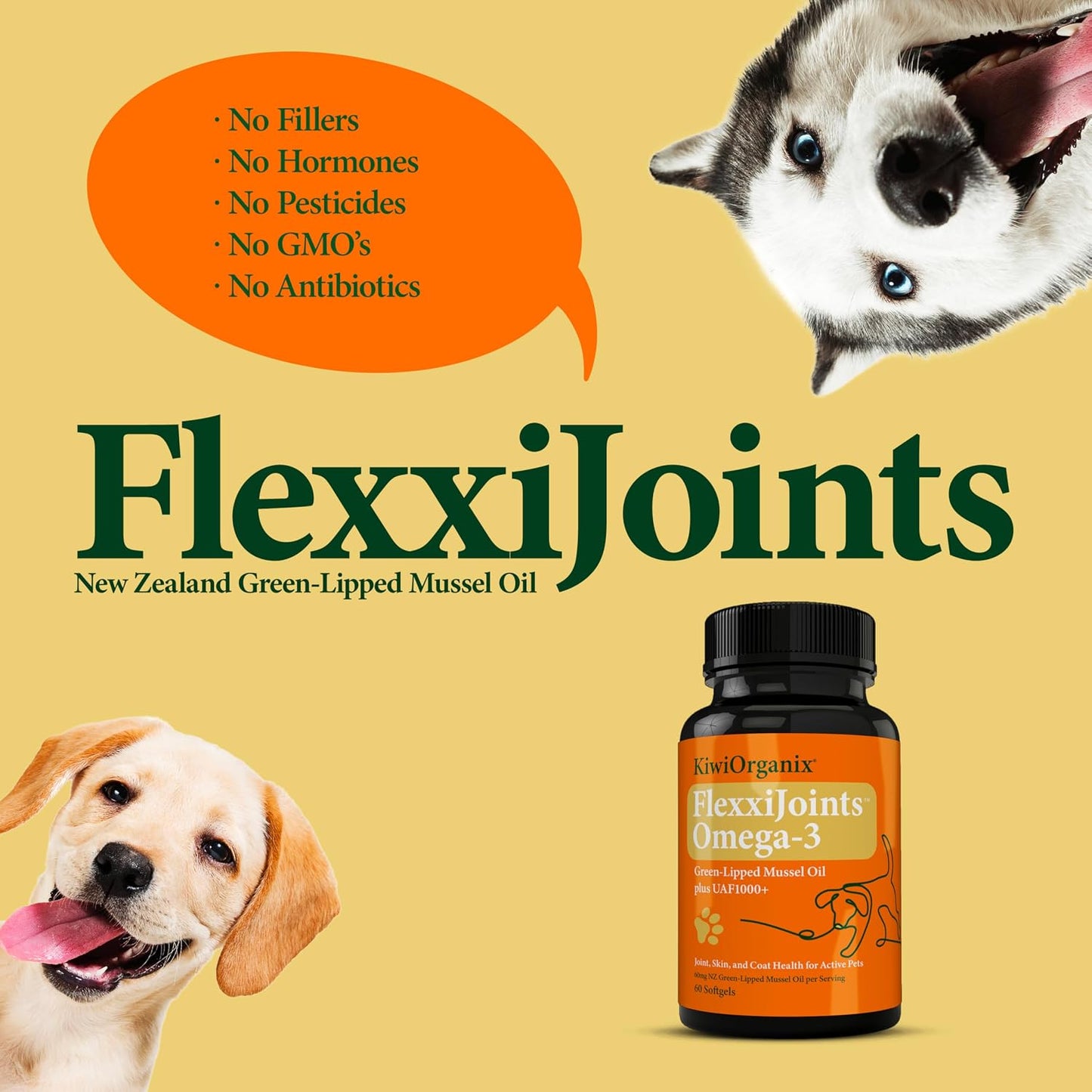 FlexxiJoints Omega-3 Hip and Joint Supplement – Green-Lipped Mussel Omega-3 Oil for Dogs – 100% New Zealand Green-Lipped Mussels (60 Softgels) - görsel 6