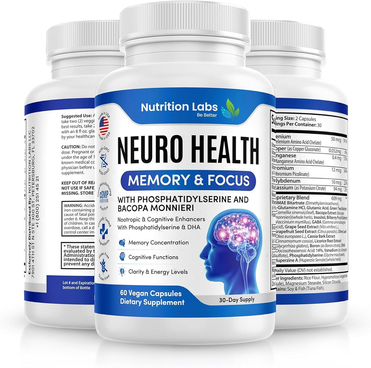 NUTRITION LABS BE BETTER Nootropic Brain Supplement - Memory & Focus Support with Bacopa Monnieri and B Vitamins - görsel 1