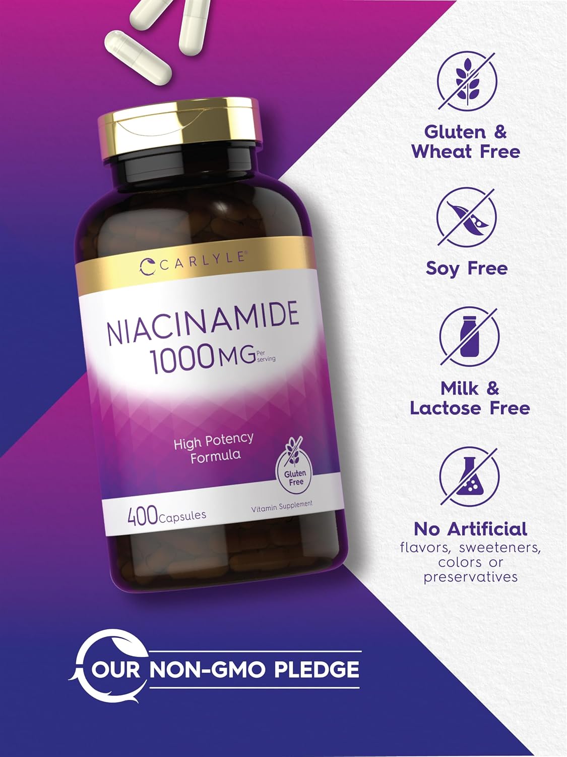 Carlyle Niacinamide 1000 mg, 400 Capsules – High Potency Vitamin B3 Supplement - görsel 4