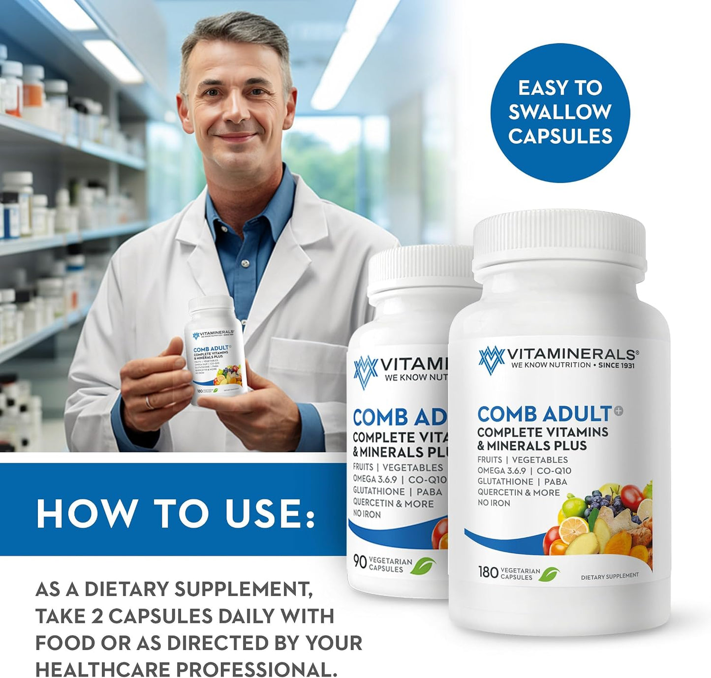 Vitaminerals CombAdult Comprehensive Vitamin & Mineral Formula (180 Veggie Capsules) - görsel 6