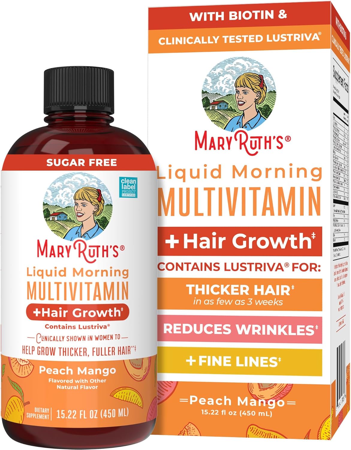 MaryRuth's Liquid Multivitamin + Hair Support | Clinically Tested for Thicker Hair & Facial Wrinkles | Biotin 10,000 mcg | Lustriva | 450 ml - görsel 1