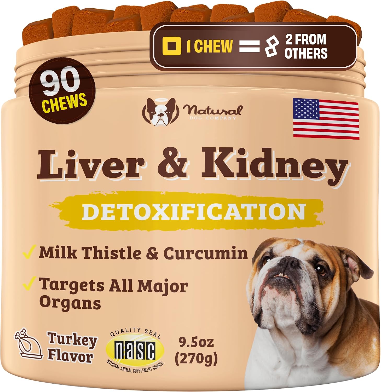 Natural Dog Company Liver & Kidney Supplement for Dogs, 90 Soft Chews - görsel 1