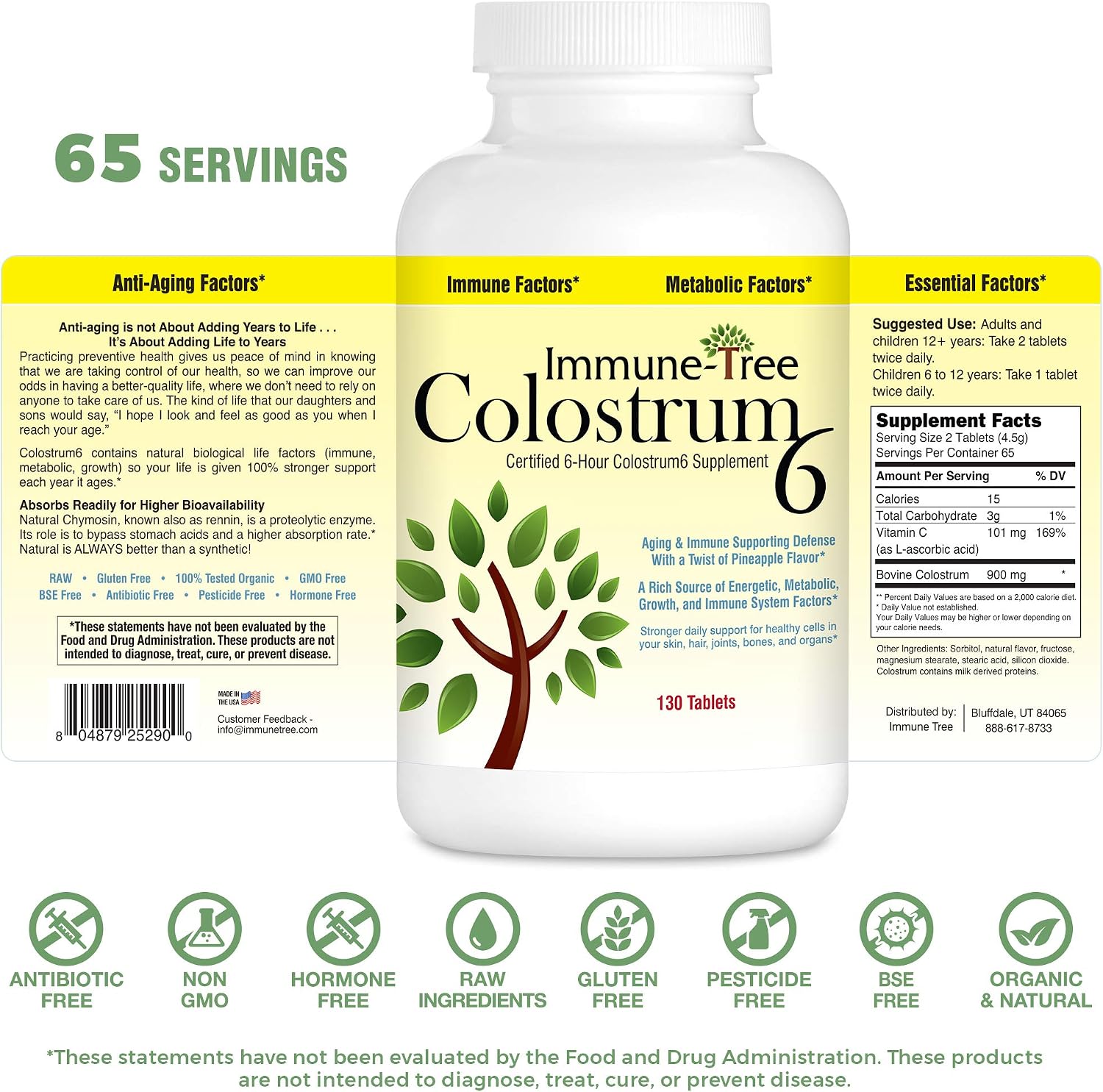 Immune Tree Colostrum6, Certified 6-Hour Colostrum, Pineapple Flavour, 130 Lozenges - görsel 2