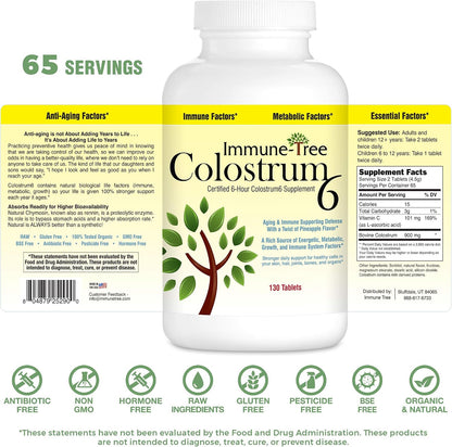 Immune Tree Colostrum6, Certified 6-Hour Colostrum, Pineapple Flavour, 130 Lozenges