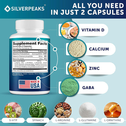 Height Growth Maximizer - Natural Capsules to Support Height Potential | Made in the USA with Calcium, Zinc, GABA & Vitamin D3 for Bone Strength and Joint Support* | Hormone-Free, 60 Capsules