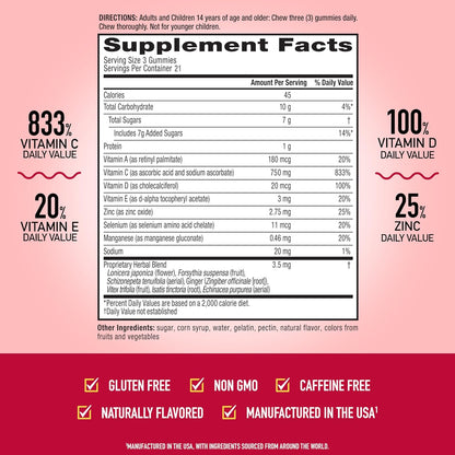 Airborne Immune Support Gummies, Assorted Fruit Flavour, 63 Ct
