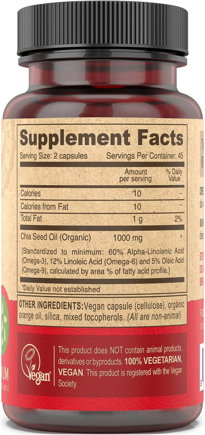 DEVA Vegan Chia Seed Oil – Organic Omega 3, 6 and 9 Fatty Acids, Cold-Pressed, 90 Vegan Capsules